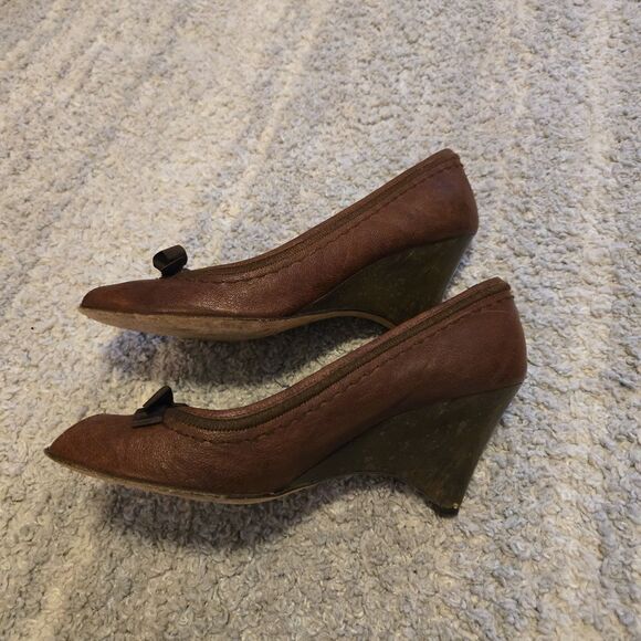 Miu Miu Womens Suede Leather Slide On Open Toe Wedge Pumps Brown Size 10 - Picture 8 of 13